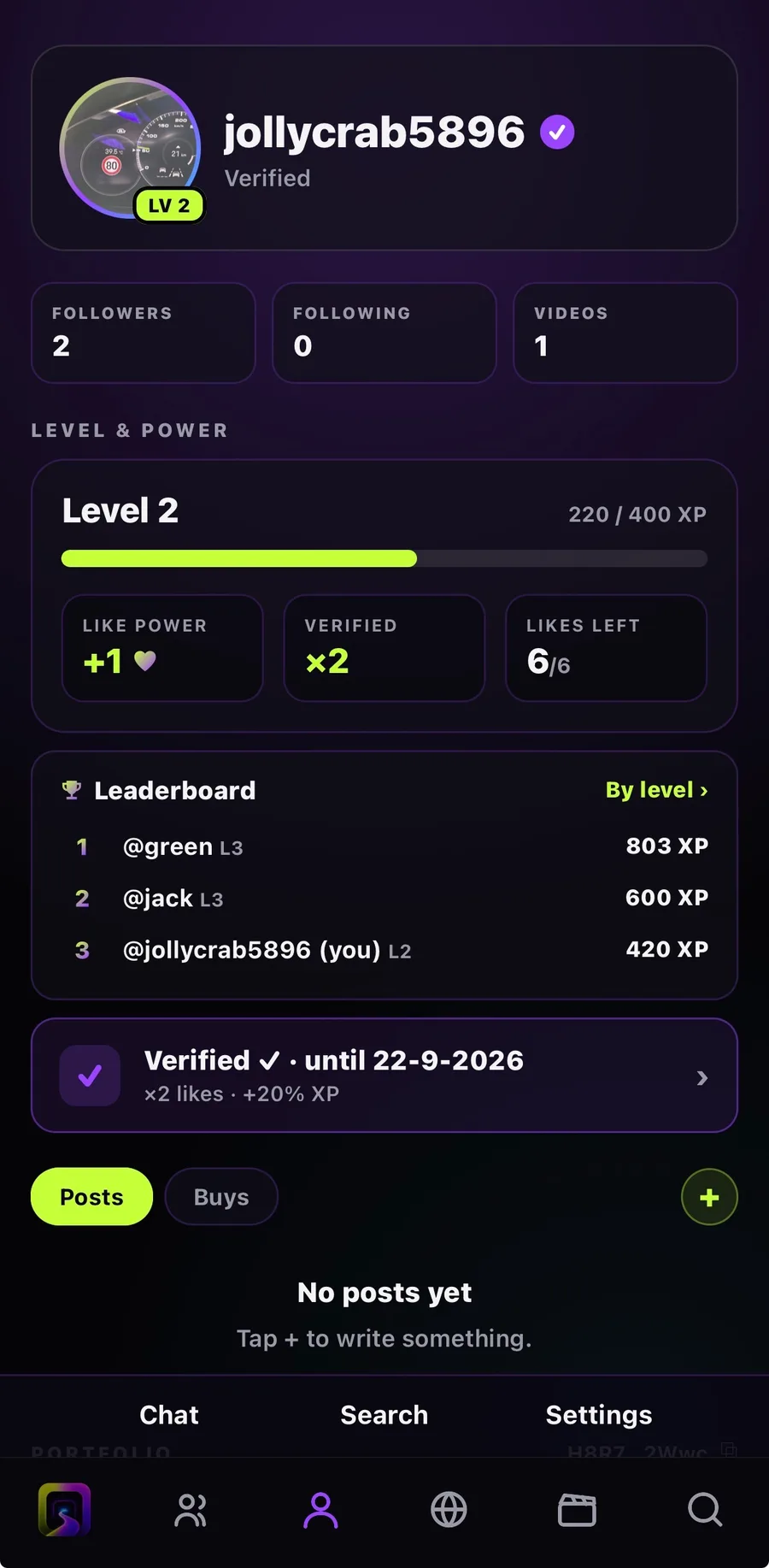 A Skripe profile: level and XP bar, like power, likes left and the level leaderboard